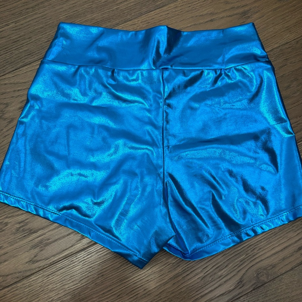 metallic blue shorts
